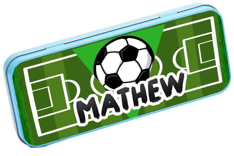Personalised Any Name Football Pencil Case Tin Children School Kid Stationary 10