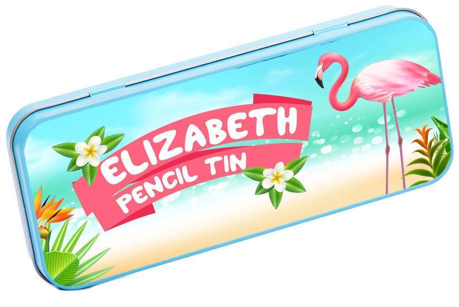 Personalised Any Name Flamingo Pencil Case Tin Children School Kid Stationary 17