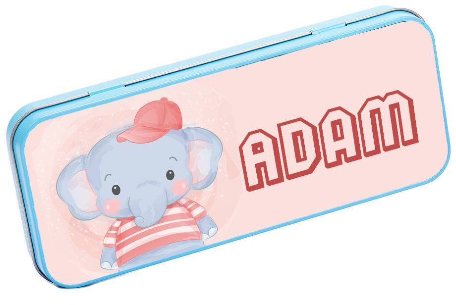 Personalised Any Name Animal Pencil Case Tin Children School Kids Stationary 16