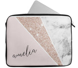 Personalised Any Name Marble Glitter Design Laptop Case Sleeve Tablet Bag 99