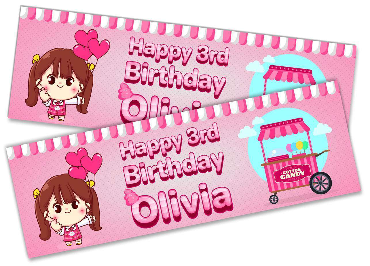 Personalised Birthday Banners Doll Design Children Kids Party Decoration 110