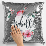 Personalised Floral Design Any Name Magic Reveal Silver Sequin Cushion Cover 10