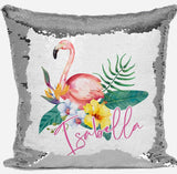 Personalised Flamingo Any Name Magic Reveal Silver Sequin Cushion Cover Gift 2