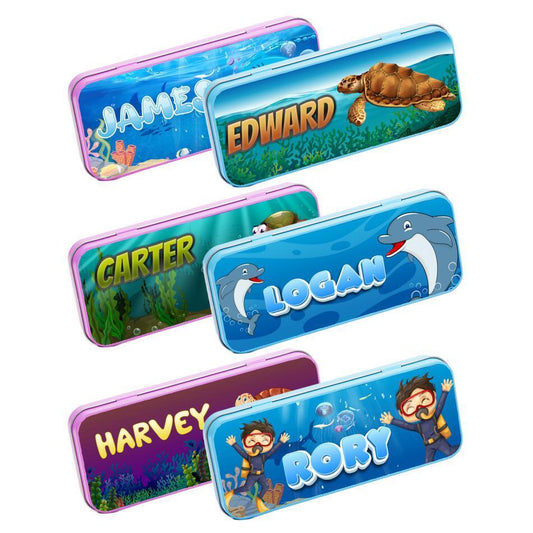 Personalised Any Name Animal Pencil Case Tin Children School Kids Stationary 5