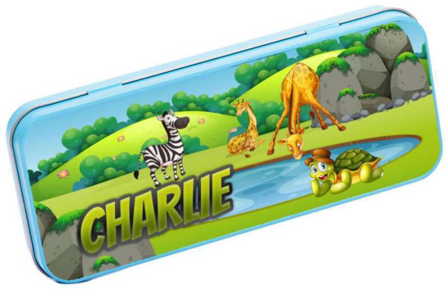 Personalised Any Name Animal Pencil Case Tin Children School Kids Stationary 4