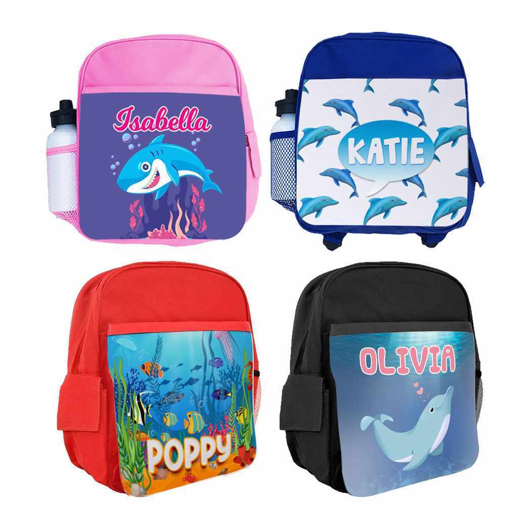 Personalised Kids Backpack Any Name Fish Design Boys Girls kids School Bag 10