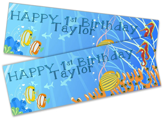 x2 Personalised Birthday Banner Sea Children Kids Party Decoration Poster Gift 1