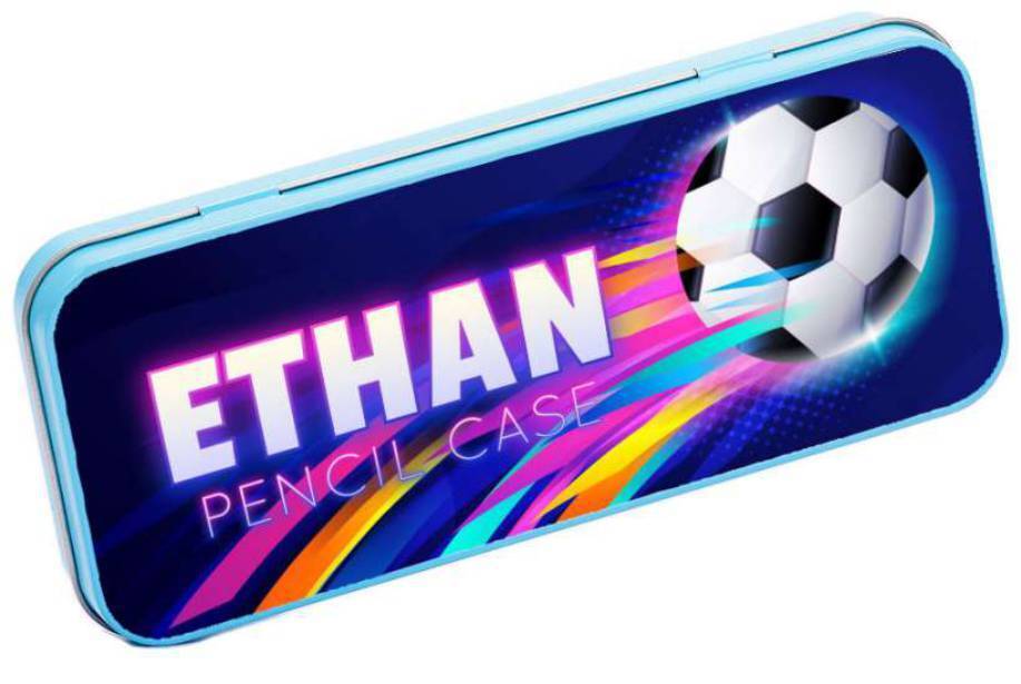 Personalised Any Name Football Pencil Case Tin Children School Kids Stationary 2