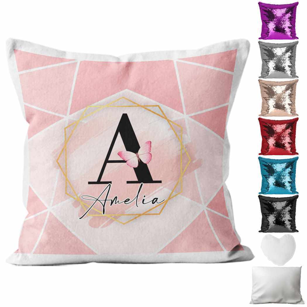 Personalised Cushion Butterfly Sequin Cushion Pillow Printed Birthday Gift 45