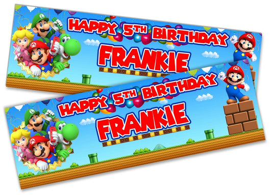 x2 Personalised Birthday Banner Super Mario Children Kids Party Decoration