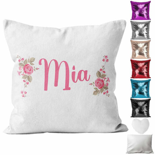 Personalised Cushion Floral Sequin Cushion Pillow Printed Birthday Gift 66