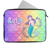 Personalised Any Name Mermaid Design Laptop Case Sleeve Tablet Bag 14