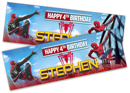 x2 Personalised Birthday Banner Spiderman Children Party Decoration Poster 7