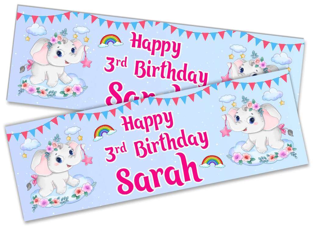 Personalised Birthday Banners Elephant Design Children Kids Party Decoration 93