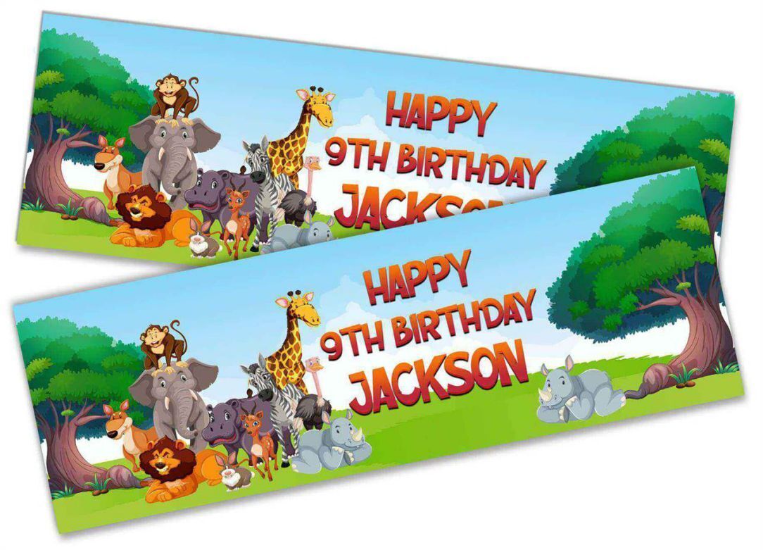 Personalised Birthday Banners Jungle Design Children Kids Party Decoration 81