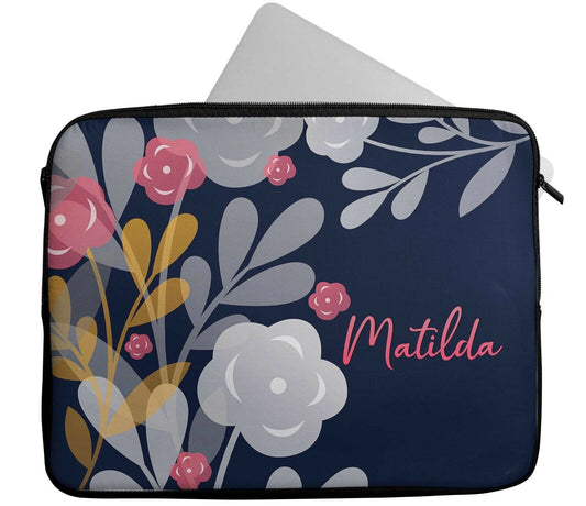 Personalised Any Name Floral Design Laptop Case Sleeve Tablet Bag 311