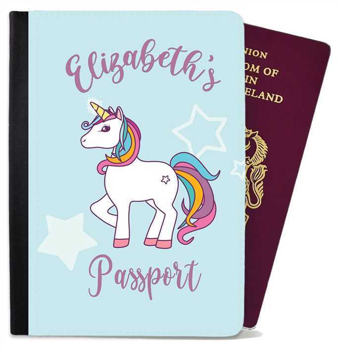 Personalised Unicorn kids Passport Cover Holder Any Name Holiday Accessory 32