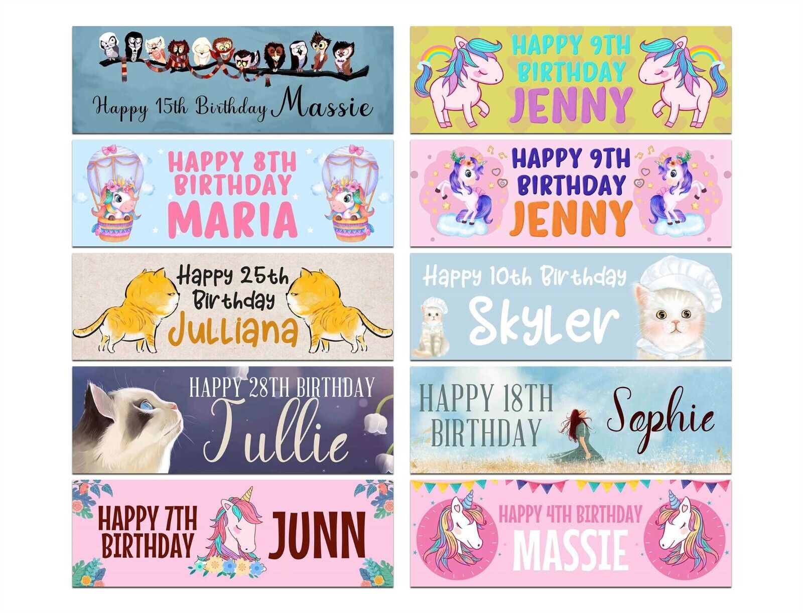 Personalised Birthday Banners Generic Design Children Kids Party Decoration 47