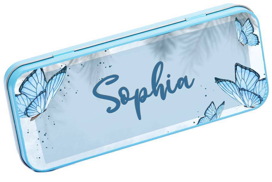 Personalised Any Name Butterfly Pencil Case Tin Children School Kid Stationary 9