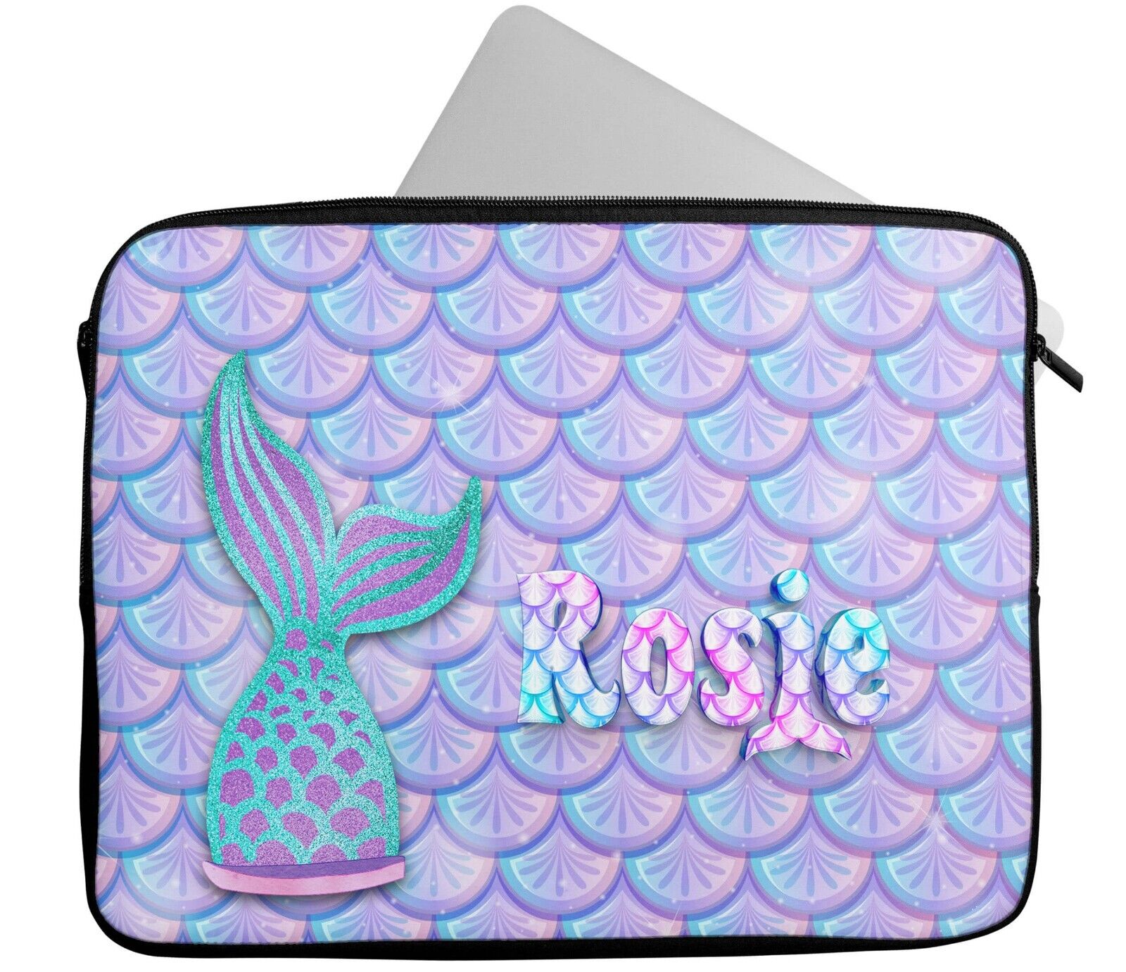 Personalised Any Name Mermaid Design Laptop Case Sleeve Tablet Bag 14