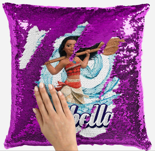 Personalised Moana Any Name Magic Reveal Pink Sequin Cushion Cover Gift 1