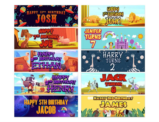Personalised Birthday Banners Generic Design Children Kids Party Decoration 214