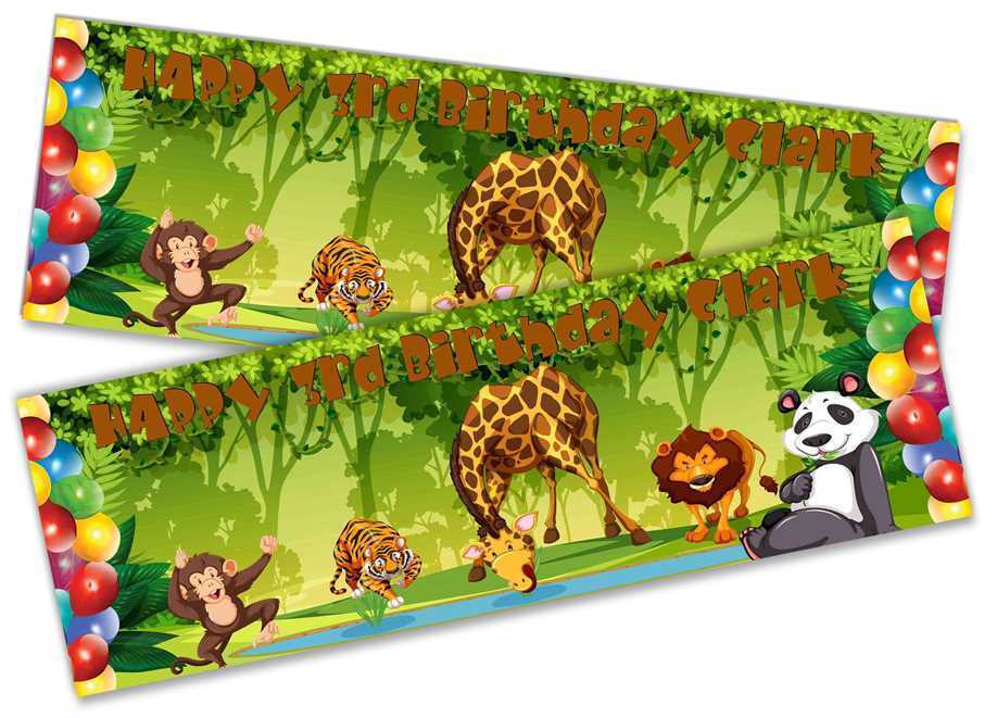 Personalised Birthday Banners Jungle Design Children Kids Party Decoration 51