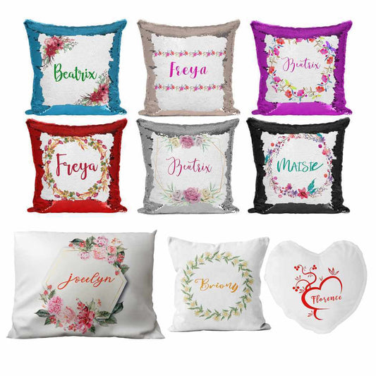 Personalised Cushion Floral Sequin Cushion Pillow Printed Birthday Gift 51
