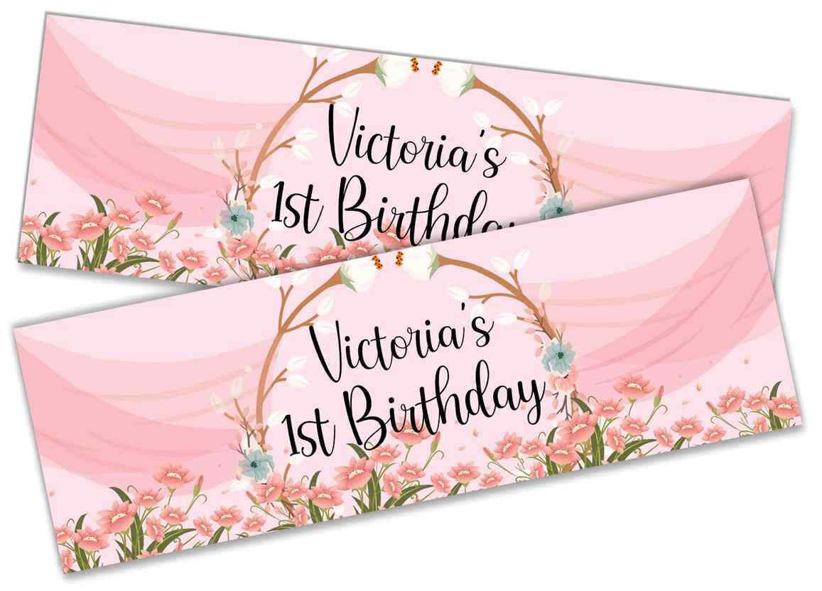 Personalised Birthday Banners Floral Design Kids adult Party Decoration 86