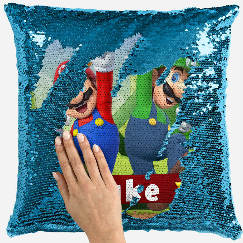 Personalised Super Mario Any Name Magic Reveal Sequin Cushion Cover Gift 4