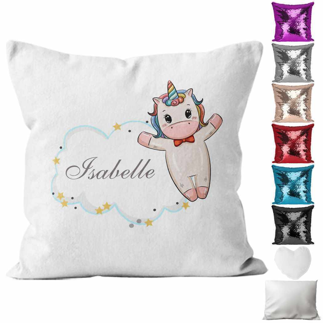 Personalised Cushion Unicorn Sequin Cushion Pillow Printed Birthday Gift 85