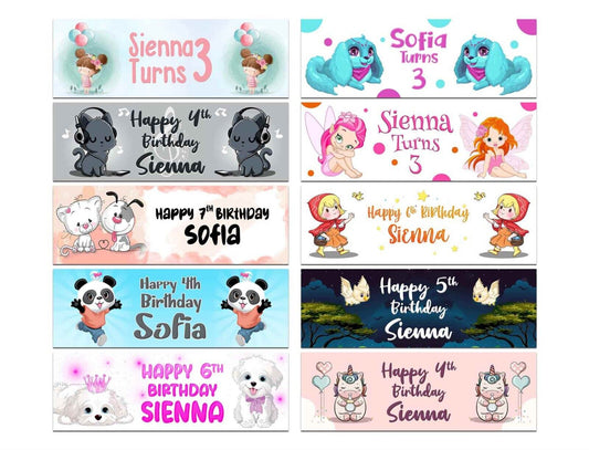 Personalised Birthday Banners Generic Design Children Kids Party Decoration 207