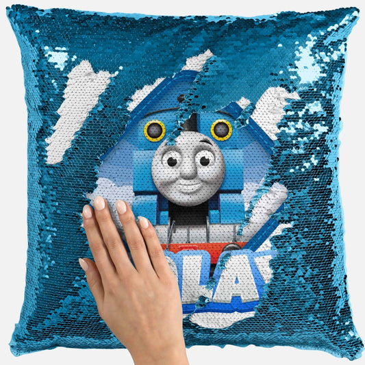 Personalised Thomas Tank Engine Any Name Magic Reveal Sequin Cushion Cover Gift 