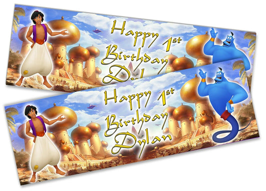 x2 Personalised Birthday Banner Aladdin Children Kids Party Decoration Poster 3
