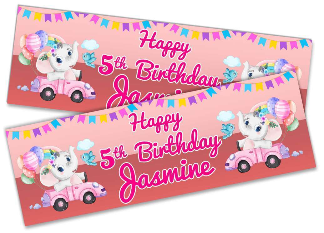 Personalised Birthday Banners Elephant Design Children Kids Party Decoration 93