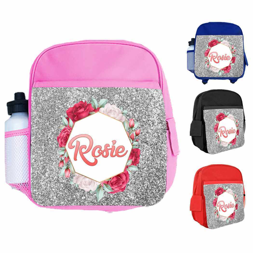 Personalised Kids Backpack Any Name Floral Design Boys Girls kid School Bag 17