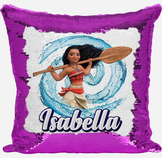 Personalised Moana Any Name Magic Reveal Pink Sequin Cushion Cover Gift 1