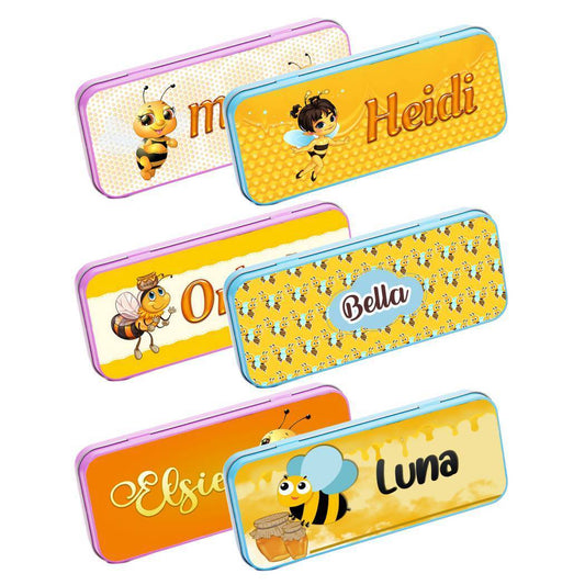 Personalised Any Name Bee Pencil Case Tin Children School Kids Stationary 16