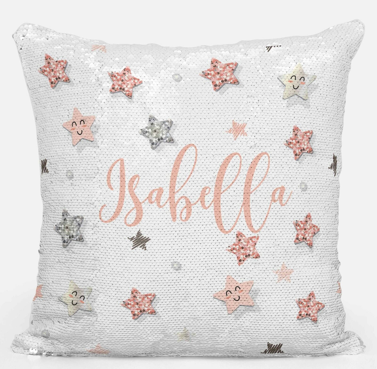 Personalised Star Design Any Name Magic Reveal Gold Sequin Cushion Cover Gift