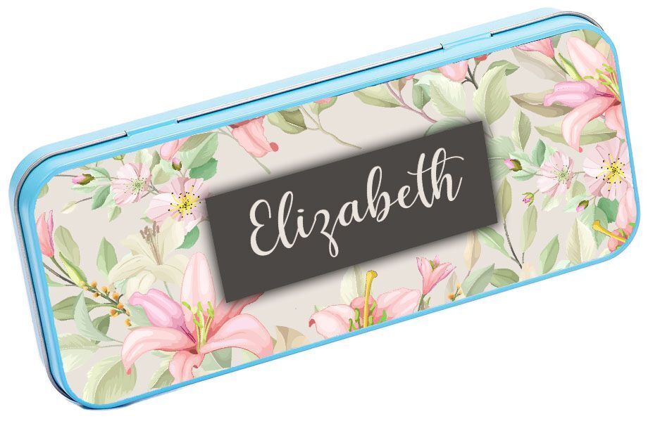 Personalised Any Name Floral Pencil Case Tin Children School Kids Stationary 13