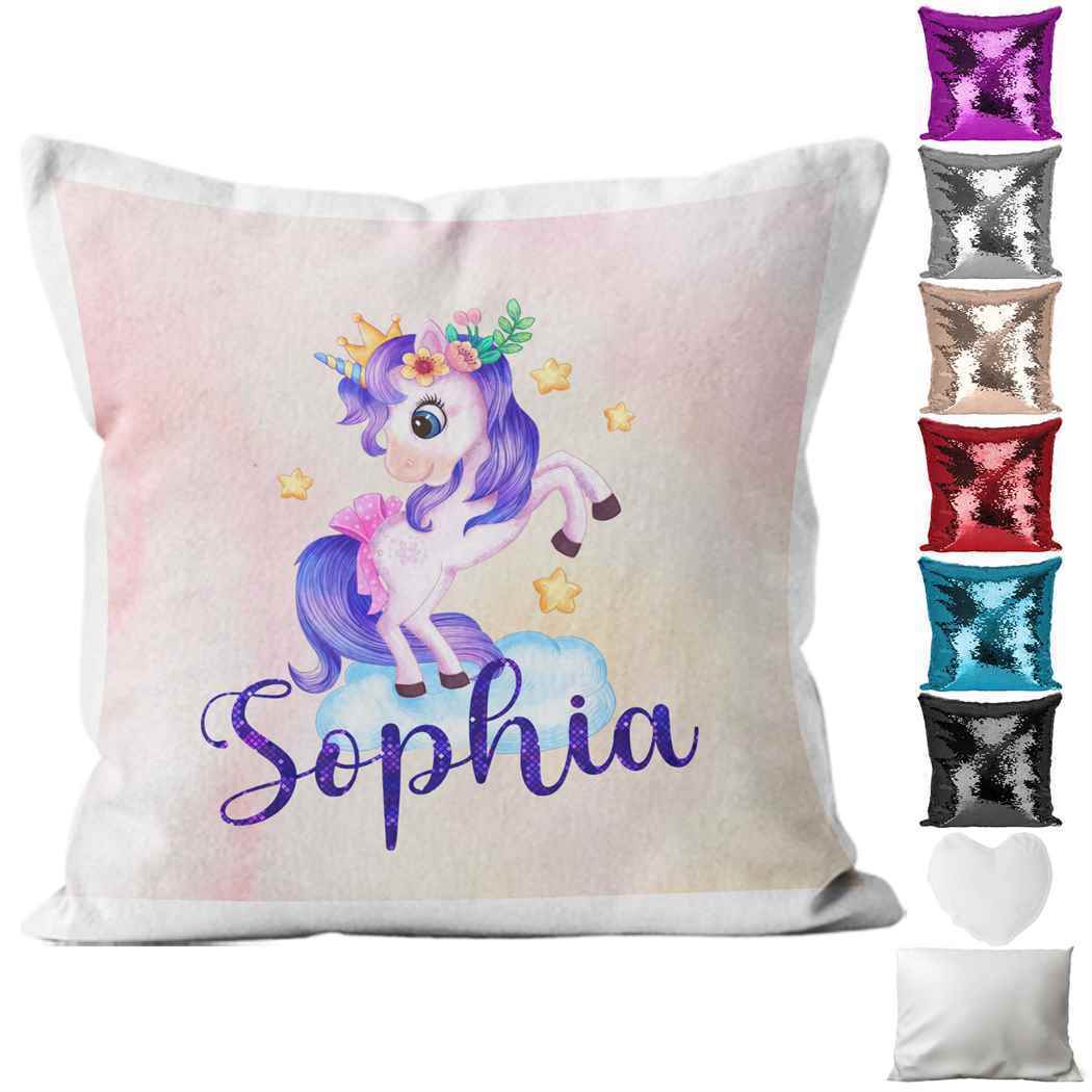 Personalised Cushion Unicorn Sequin Cushion Pillow Printed Birthday Gift 16