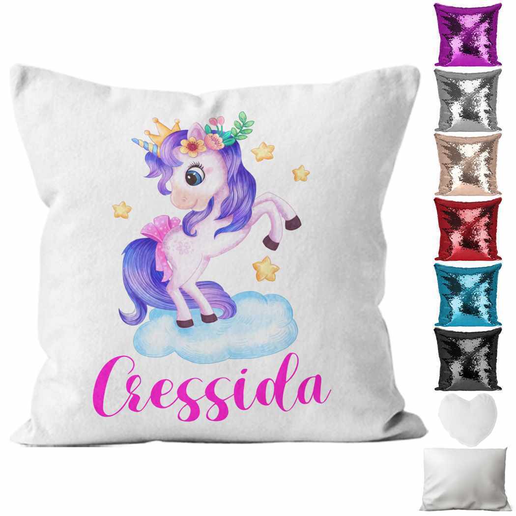 Personalised Cushion Unicorn Sequin Cushion Pillow Printed Birthday Gift 72