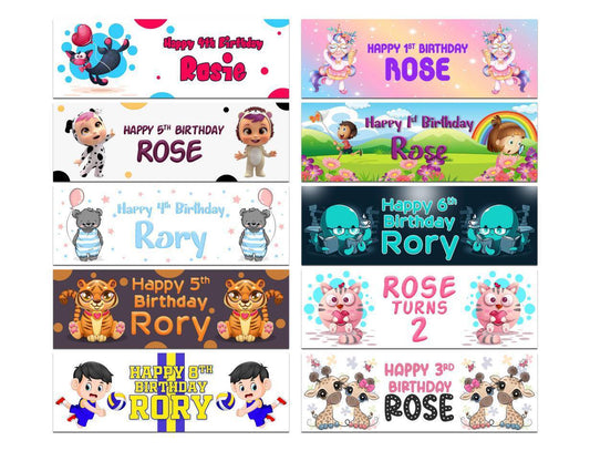 Personalised Birthday Banners Generic Design Children Kids Party Decoration 201