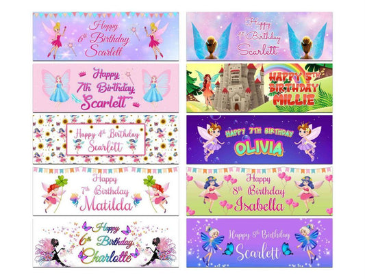 Personalised Birthday Banners Fairy Design Children Kids Party Decoration 78