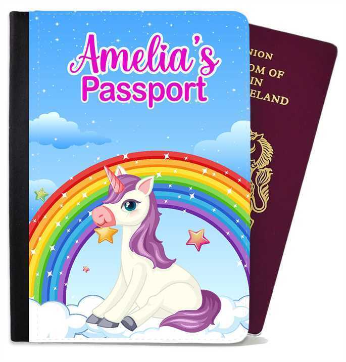 Personalised Unicorn kids Passport Cover Holder Any Name Holiday Accessory 32