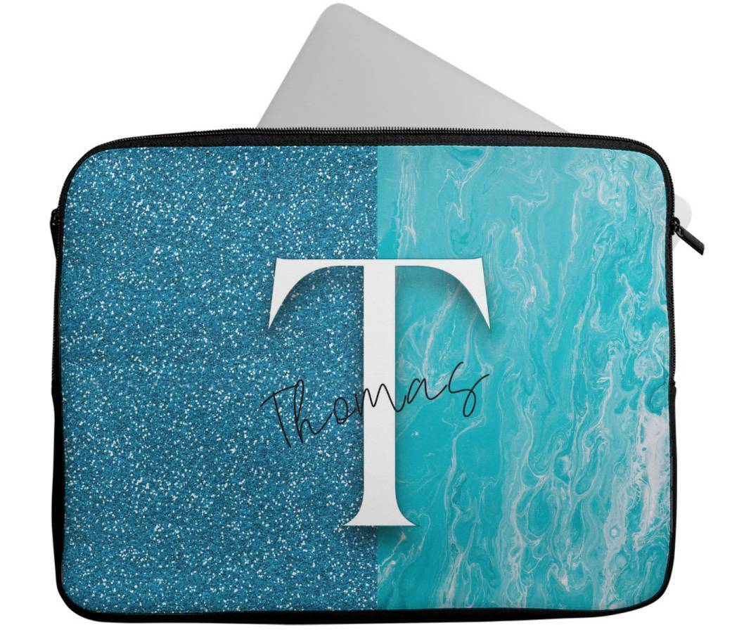 Personalised Any Name Marble Glitter Design Laptop Case Sleeve Tablet Bag 100