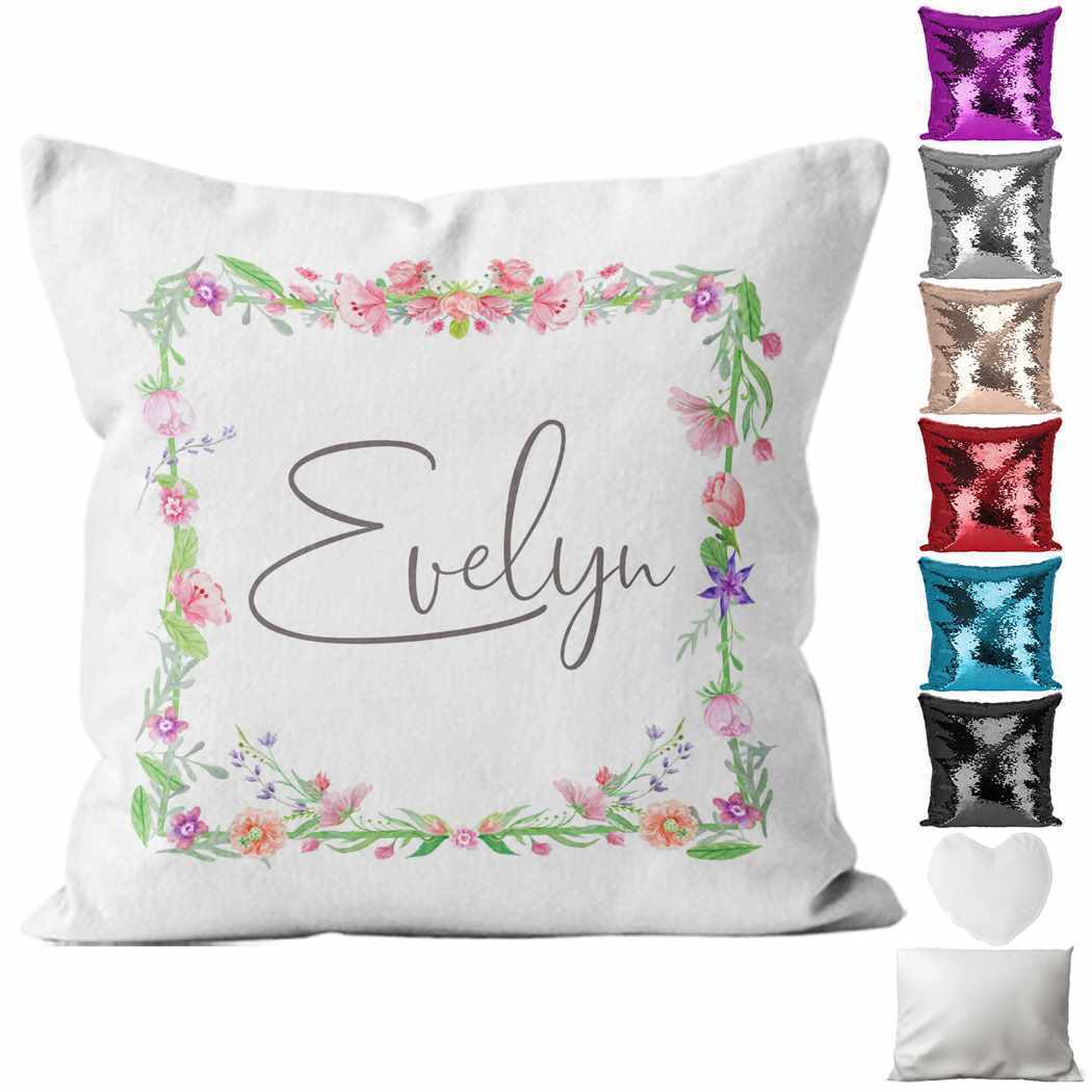 Personalised Cushion Floral Sequin Cushion Pillow Printed Birthday Gift 68