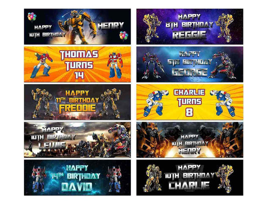 Personalised Birthday Banners Robot Design Children Kids Party Decoration 89