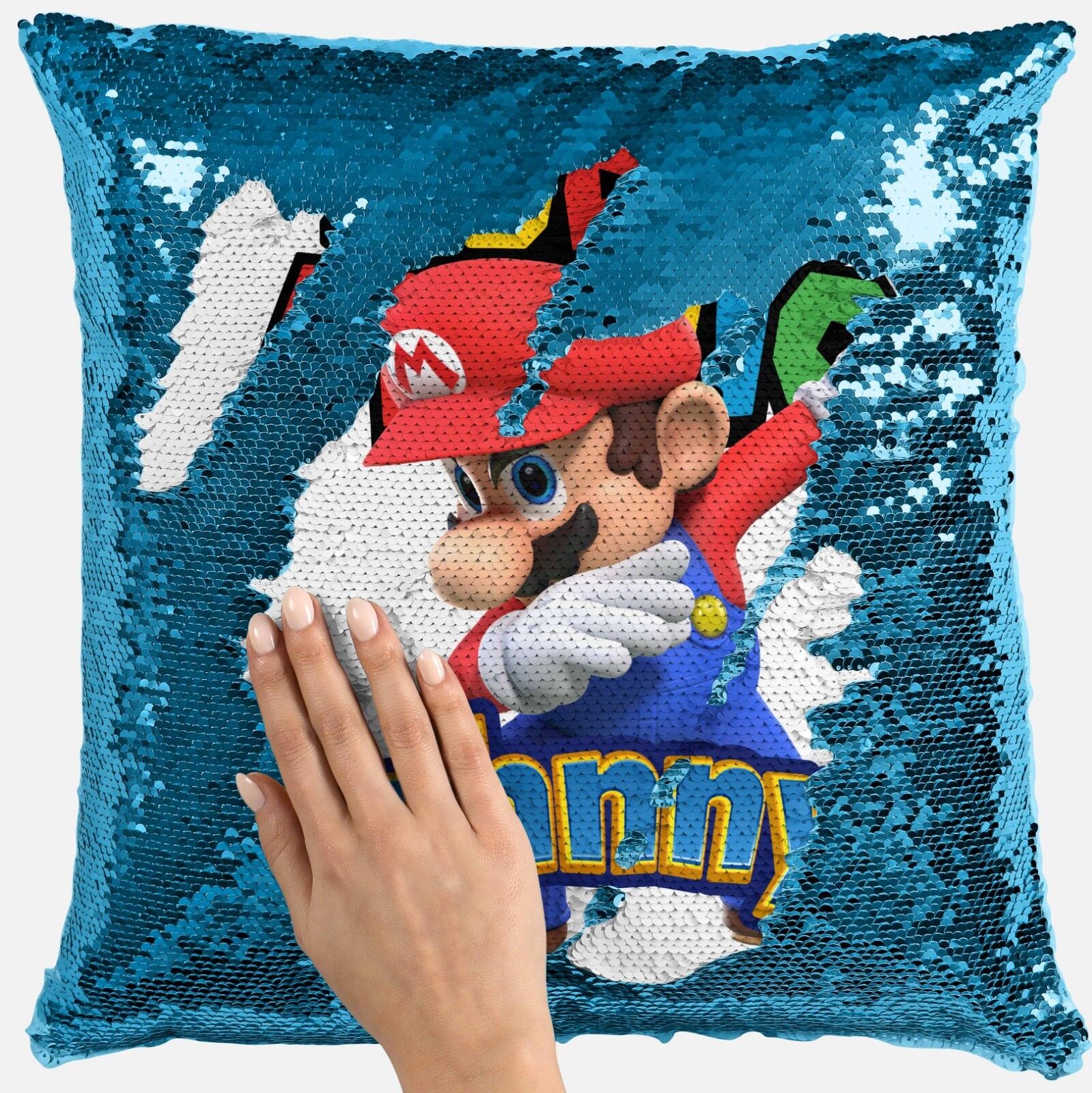 Personalised Super Mario Any Name Magic Reveal Sequin Cushion Cover Gift 3