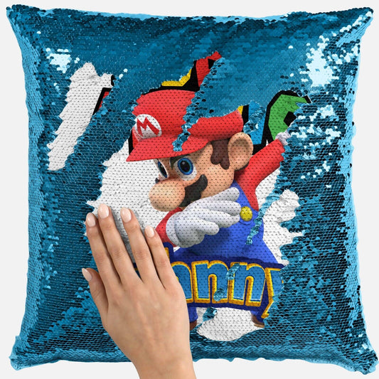 Personalised Super Mario Any Name Magic Reveal Sequin Cushion Cover Gift 3